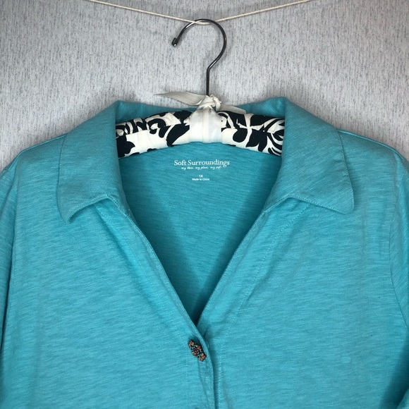 Soft Surroundings Danielle Button Top 3/4 Sleeve Turquoise Size 1X - Picture 2 of 14